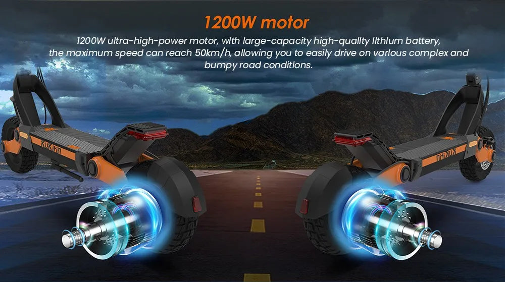 KuKirin G3 Electric Scooter 10" Off-road 1200W Motor 52V 18Ah Lithium battery Max Speed 50km/h, Shock arm Suspension 63km Range.