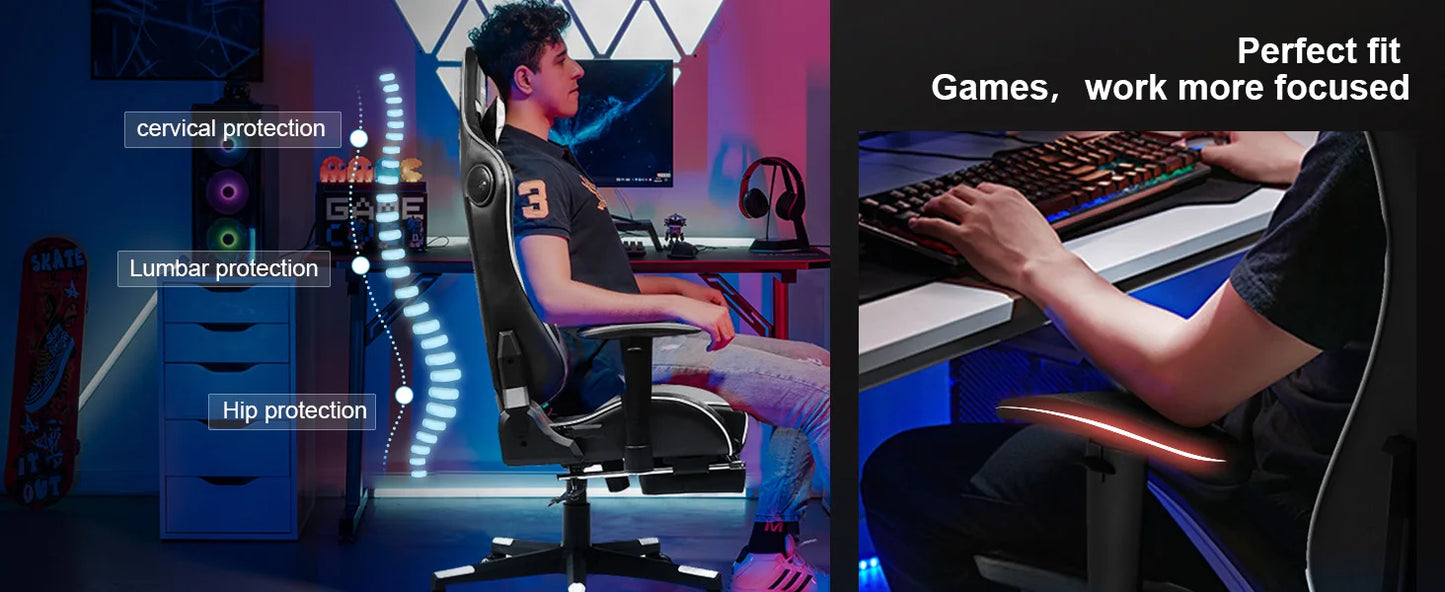 GTPLAYER Gaming Stuhl mit Fußstützen Bluetooth Lautsprecher Musik Stuhl Ergonomischer Computerstuhl Schreibtischstuhl