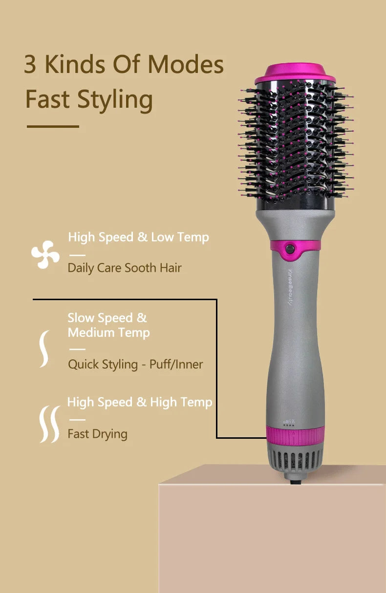 1200W Hair Dryer Hot Air Brush Styler Replaceable Head Straightener Curler Comb Roller One Step Electric Ion Blow Dryer Brush.