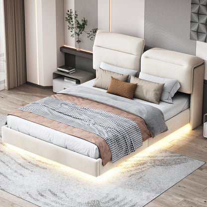 WoodenAura Bett 160 x 200 cm mit Lattenrost, Bett 160x200 cm mit Stauraum und Kopfteil, Bett mit LED-Beleuchtung und Stauraum