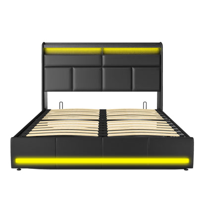 Doppelbett Polsterbett 160x200cm, Hydraulisch Bett mit Lattenrost aus Metallrahmen, Modernes Bettgestell mit Stauraum