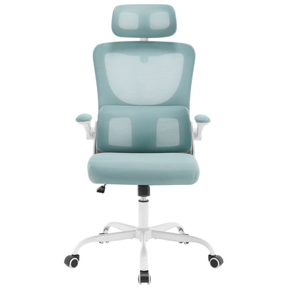 WOLTU Drehbarer Bürostuhl, ergonomischer Netz-Schreibtisch, Computerstuhl, höhenverstellbar, Schaukelfunktion, umkehrbare Armlehnen, Kopfstütze