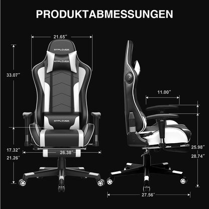GTPLAYER Gaming Stuhl mit Fußstützen Bluetooth Lautsprecher Musik Stuhl Ergonomischer Computerstuhl Schreibtischstuhl