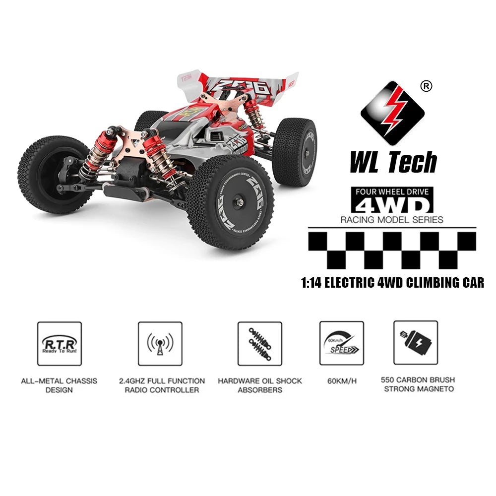 WLtoys 144010 144001 75KM/H 2.4G RC Car Brushless 4WD Electric High Speed Off-Road Remote Control Drift Toys for Children Racing.
