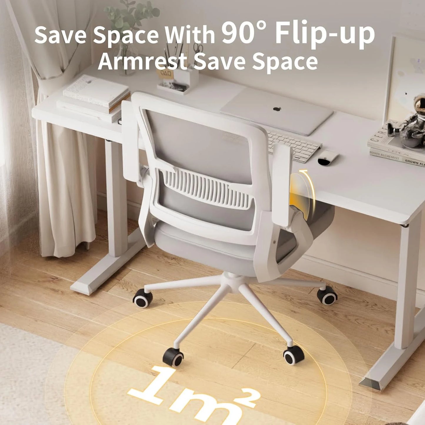 Office Chair Ergonomic Mesh Flip-Up Arms Gaming Chair with Mid Back Cushion Lumbar Support for Home Bedroom Working