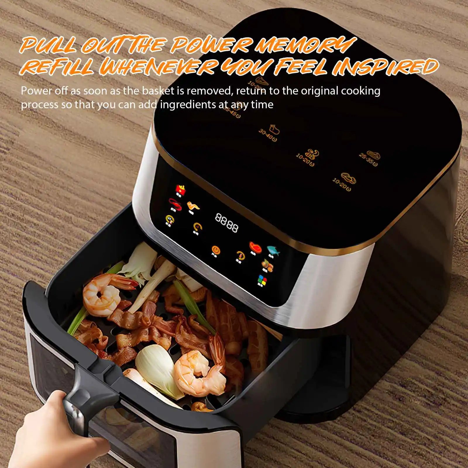 1400W 8L Air Fryer Stainless Steel Visible wide Capacity Electric Oven Touch glass Multifunctional Electric Fryer.
