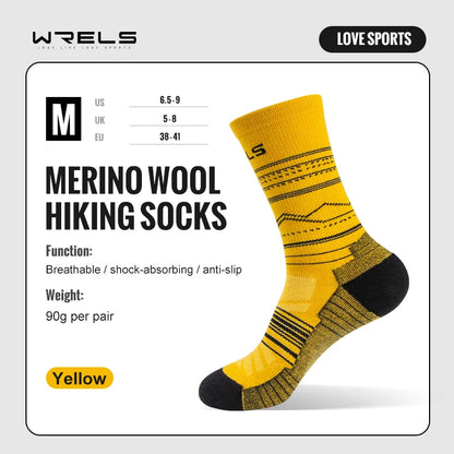 WRELS Merino Wool Socks Hiking Running Socks Soft Lightweight Shock Absorption Damping Mid-Calf Breathable Ankle Cycling Socks