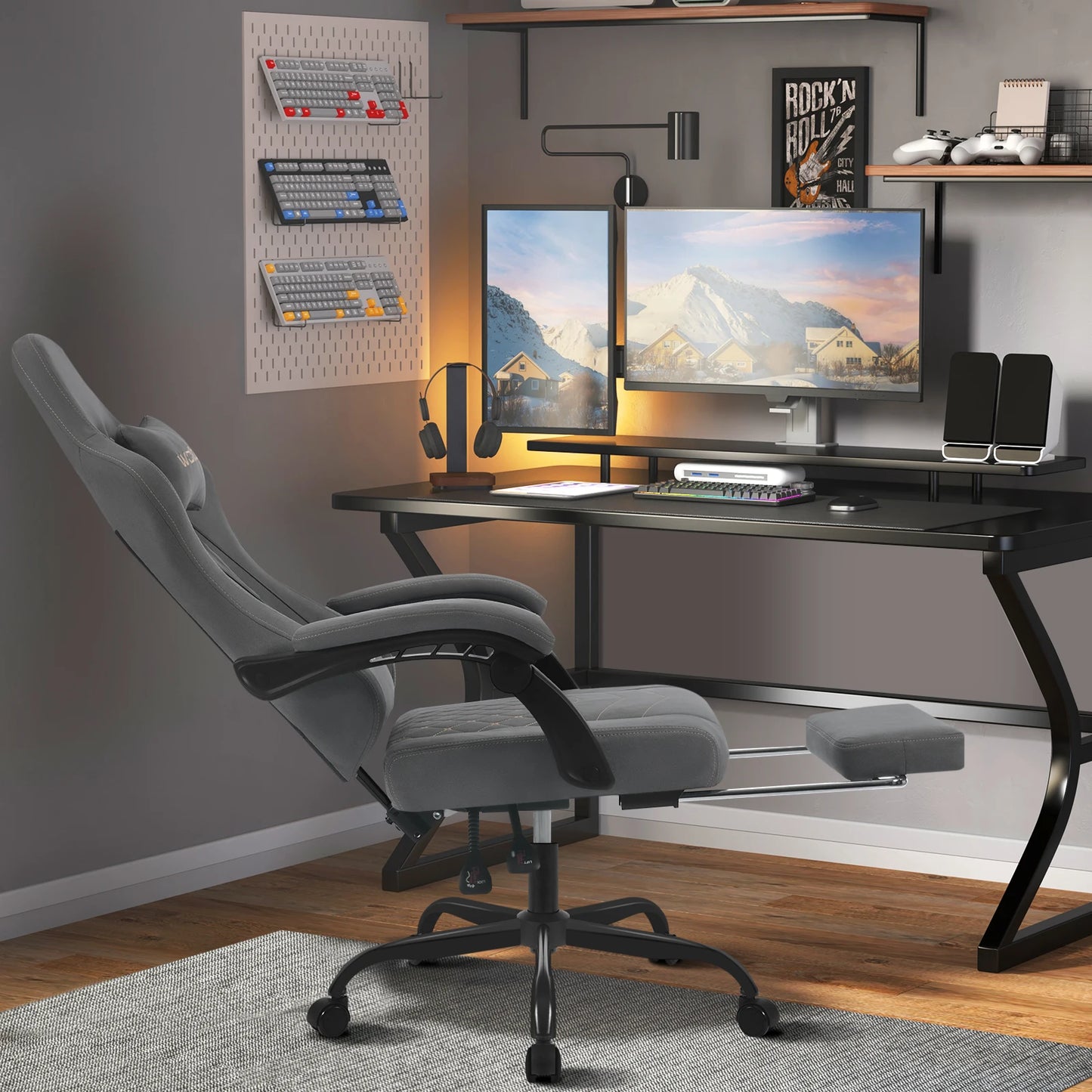 WOLTU Computer-Gamer-Stuhl, ergonomischer drehbarer PC-Gaming-Stuhl mit Taschenfederkissen, Massagefunktion für Büro und Zuhause