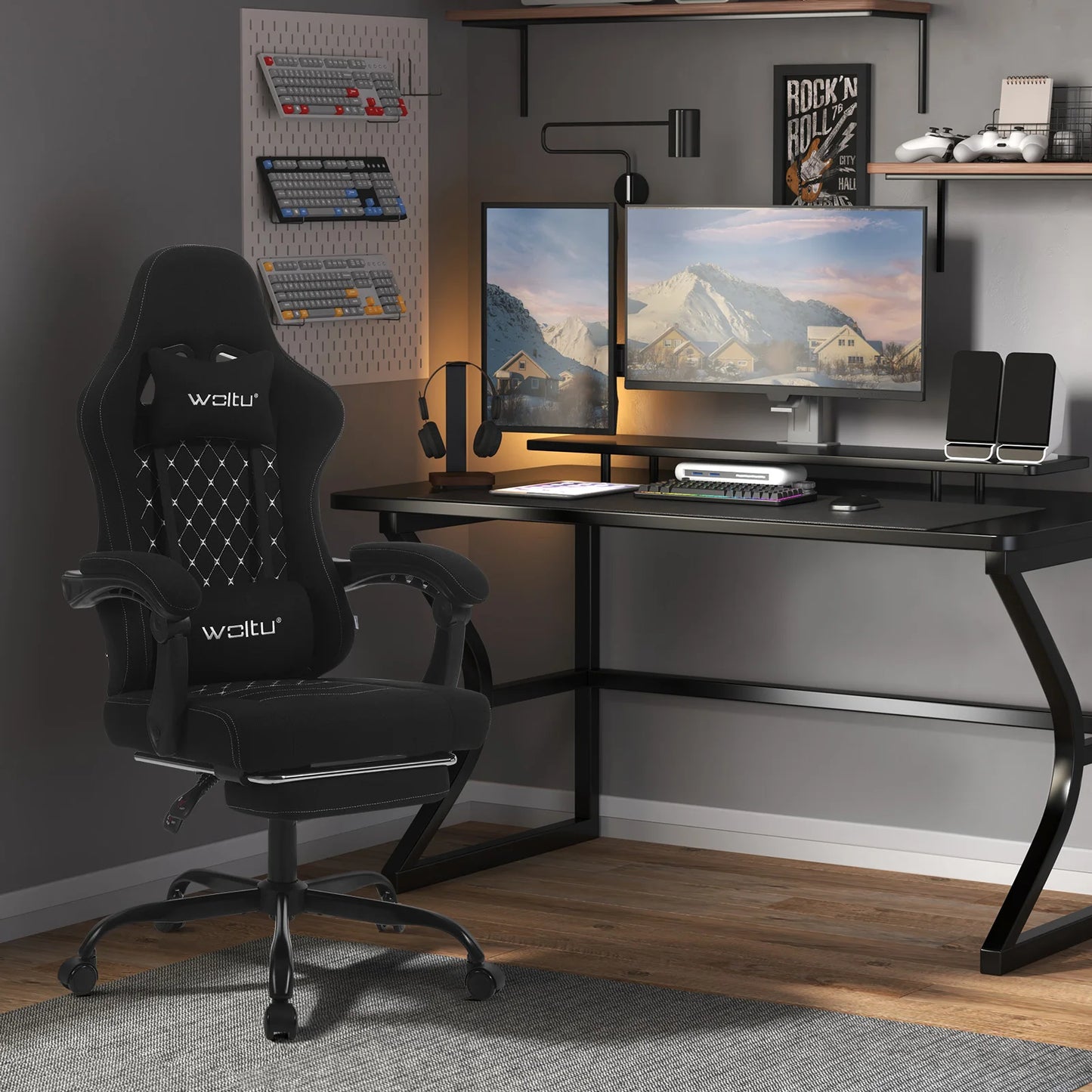 WOLTU Computer-Gamer-Stuhl, ergonomischer drehbarer PC-Gaming-Stuhl mit Taschenfederkissen, Massagefunktion für Büro und Zuhause