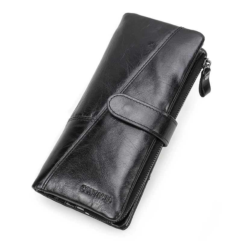 Contact's 100% Genuine Leather Wallet Women Long Coin Purse Hasp Design Clutch Bags Name Engraving Card Holder Wallets Cartera