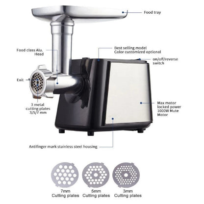 1000W Electric Meat Grinder Heavy hard Meat Mincer Sausage Stuffer Machine 220V Stainless Steel Food grain Stand mix.