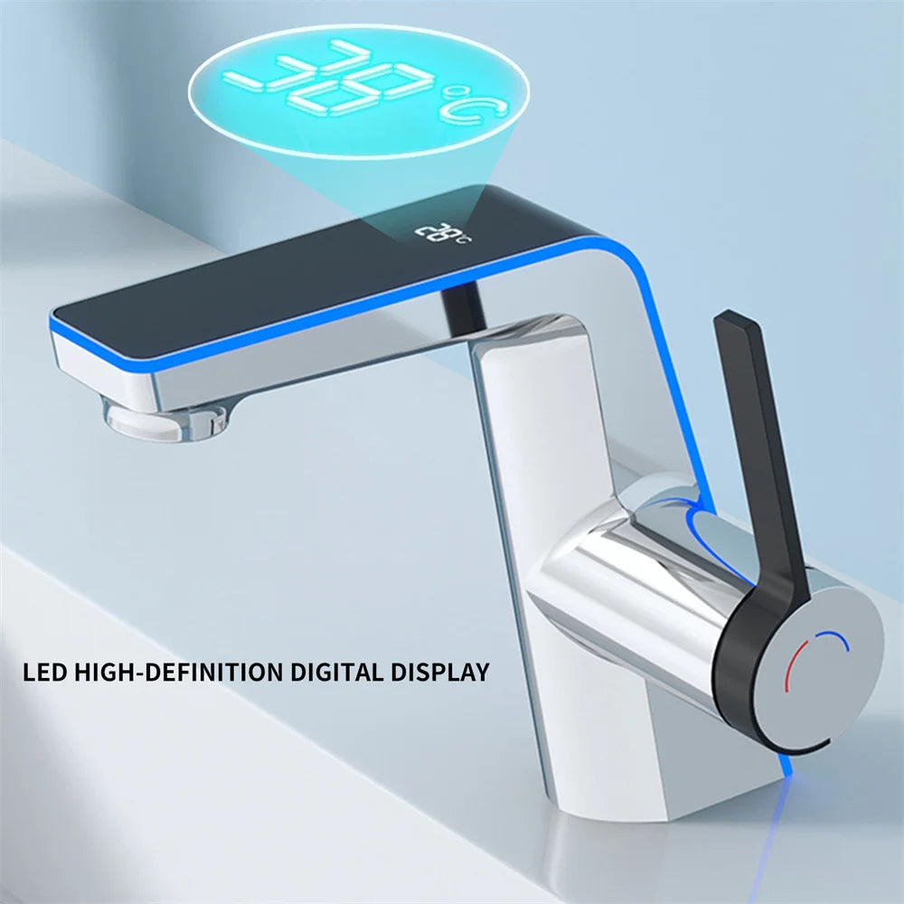Intelligent LED Digital Display Bathroom Basin Faucet Tap Hot Cold Temperature Sensing Faucet Toilet Bathroom Household Faucet