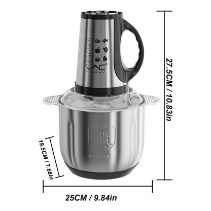 2.5L Electric Meat Grinder 3 Speed 300W Food Chopper Blender, Stainless Steel Vegetable Nut Bean Crusher Processor For Kitchen.