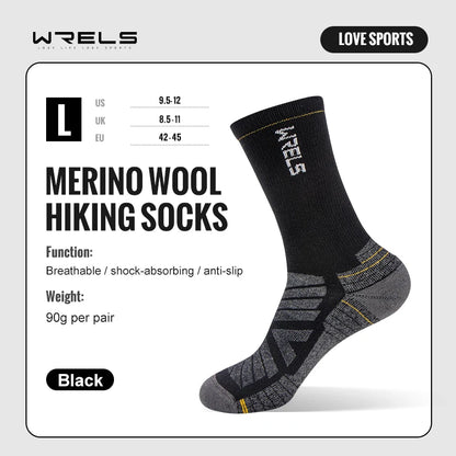 WRELS Merino Wool Socks Hiking Running Socks Soft Lightweight Shock Absorption Damping Mid-Calf Breathable Ankle Cycling Socks