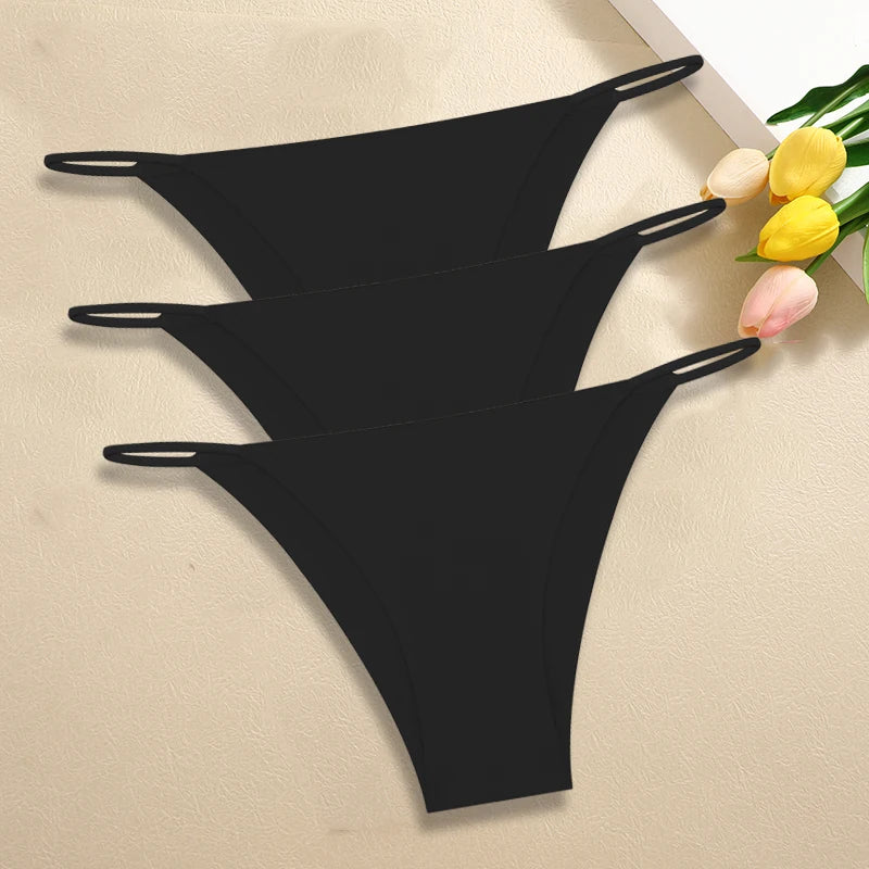 3Pcs/Set Women Seamless Panties Sexy Ultra-thin Briefs Female Ice Silk No Trace Underwear Low Rise Solid Color Soft Lingerie