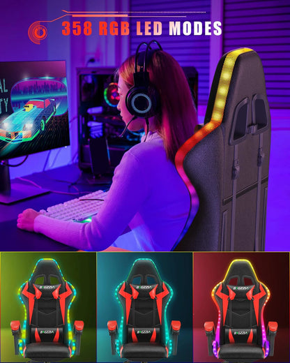 bigzzia Gaming Chair with LED RGB Gaming Chairs Ergonomic PC Chair with Headrest Gaming Chair RGB Light Lighting Computer Chair