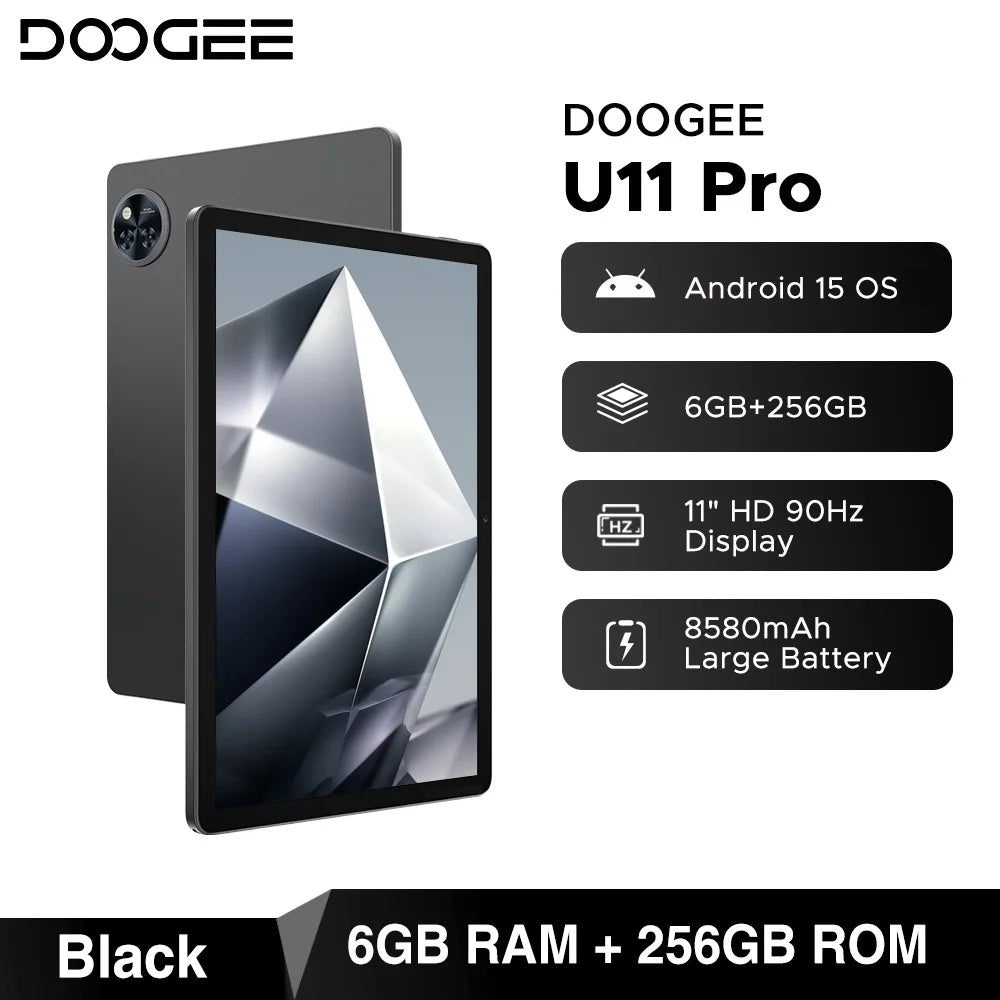 Global Version DOOGEE U11 Pro Android 15 Tablet 30GB(6+24) 256GB 11" HD 90Hz Display 8580mAh Battery Unisoc T7200 Widevine L1