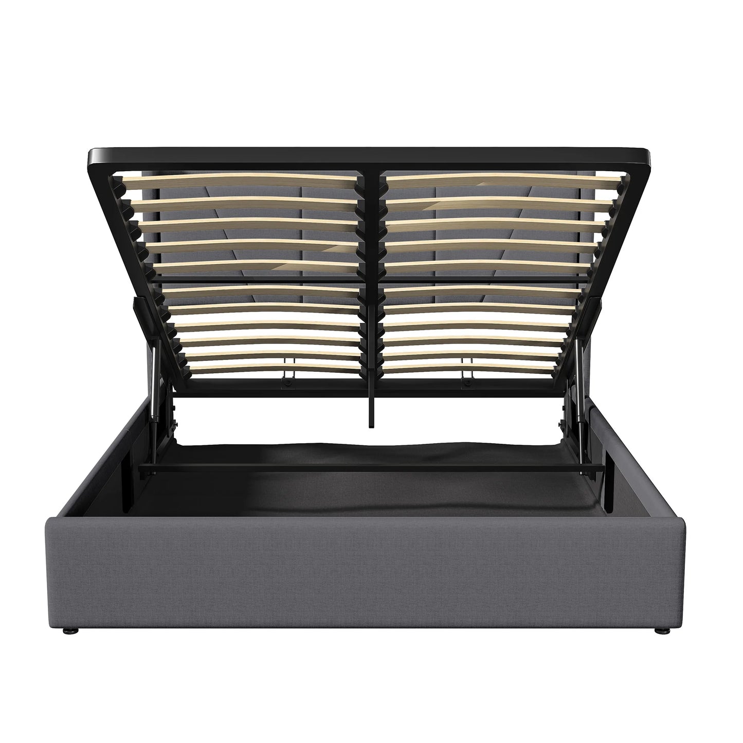 UrbanLuxe 160 x 200 cm Bett mit Stauraum, 2 USB-Anschlüsse + 1 Typ-C-Anschluss, Lattenrost, Leinen, grau, ohne Matratze