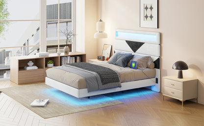 Rosahqnda Schwebebett 140*190cm Doppelbett Rahmen 160*200cm mit LED&USB Polsterbett Erwachsenenwohnung Jugendbett Samt