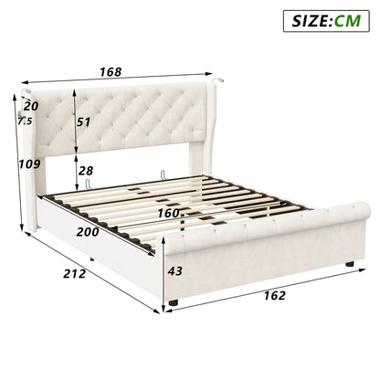 Rosahqnda Modernes Polsterbett, Doppelbett 140/160 x 200 cm, Boxspringbett, hydraulisches Bett mit viel Stauraum, ohne Matratze