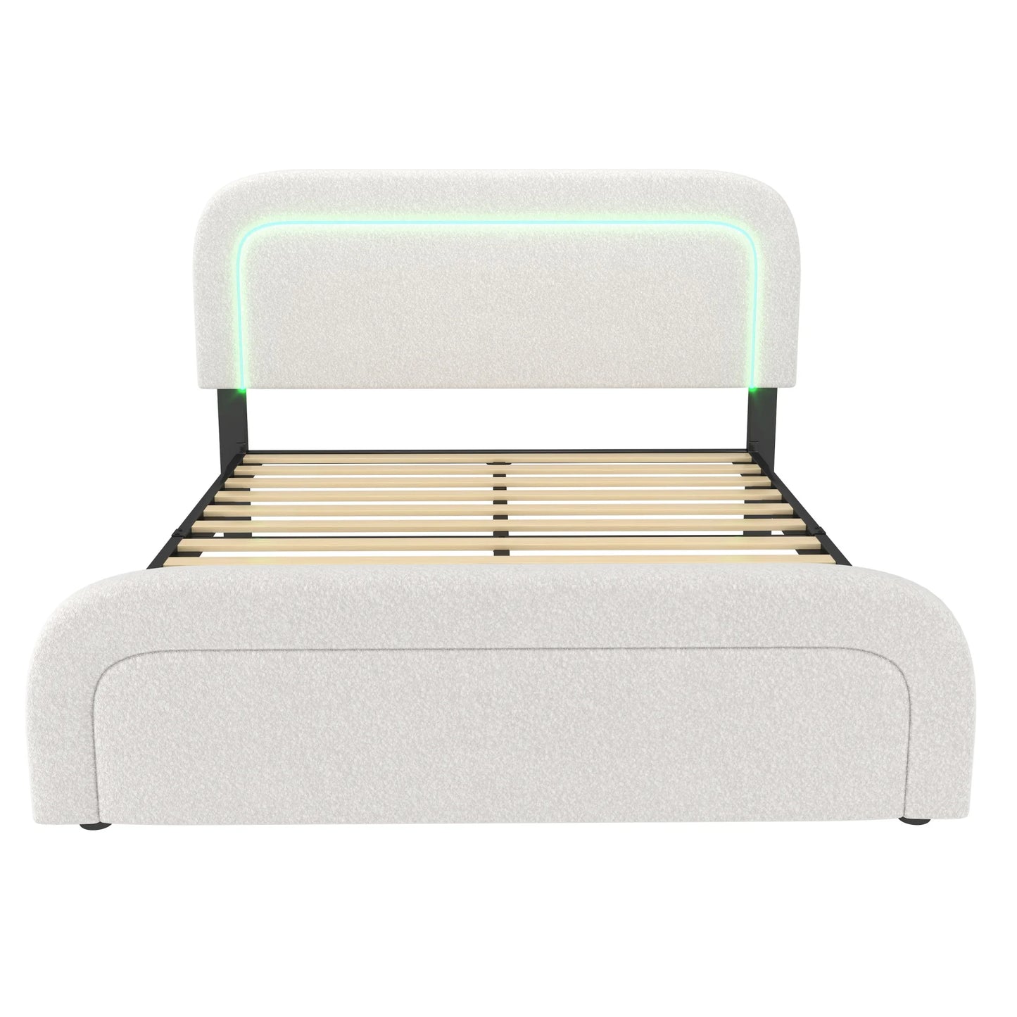 Polsterbett Doppelbett mit USB-Ladeanschluss,LED-Beleuchtung, Funktionelles bett mit Höhenverstellbarem Kopfteil(Ohne Matratze)