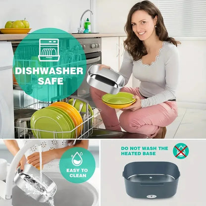 2-In-1 Electric Heating Lunch Box Car+Home 220V 1.5L 60W Portable Stainless Steel Liner Bento Lunchbox Food Container Bento Box.