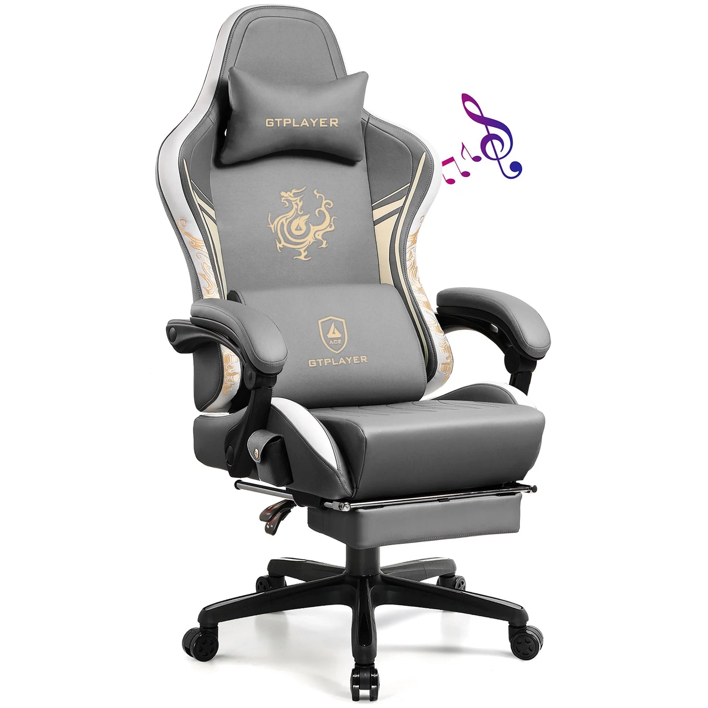 GTPLAYER Gaming Stuhl Gamer Stuhl mit Bluetooth-Lautsprechern und Fußstütze, Dragon Series Bürostuhl, Ergonomischer Gaming-Stuhl