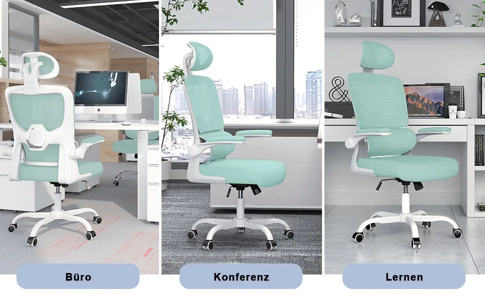 Ergonomic Office Chair, Desk Chair with Folding Armrests, Height-Adjustable, Breathable Backrest, Swivel Chair 360°