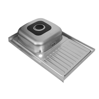 Küchenspüle aus Edelstahl, 80 x 60 cm, mit Abtropffläche, Einzelschüssel, Wasserhahnloch, umschaltbar auf der Oberseite