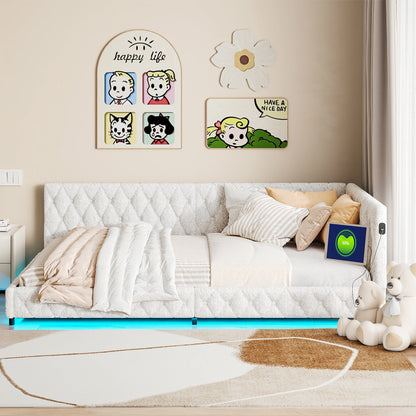 ROSAHQNDA Schlafsofa 140*200cm, modernes LED-Doppelbettgestell mit USB-Ladeanschlüssen, komfortables Plüschmaterial, ohne Matratze