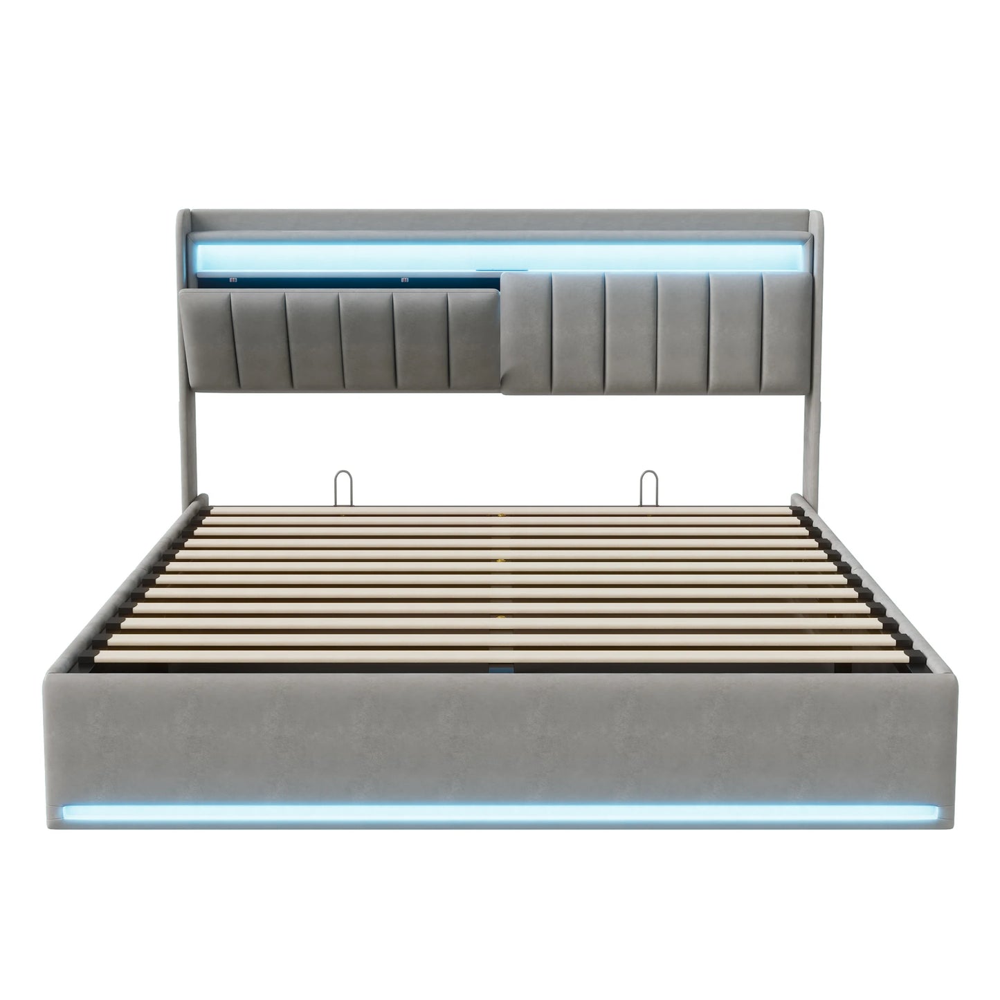 Rosahqnda Doppelbett,Kopfteil mit LED-Beleuchtung,USB-Anschlüssen und Ablagefach,Stauraumbett,Gästebett,Jugendbett,Samtstoff