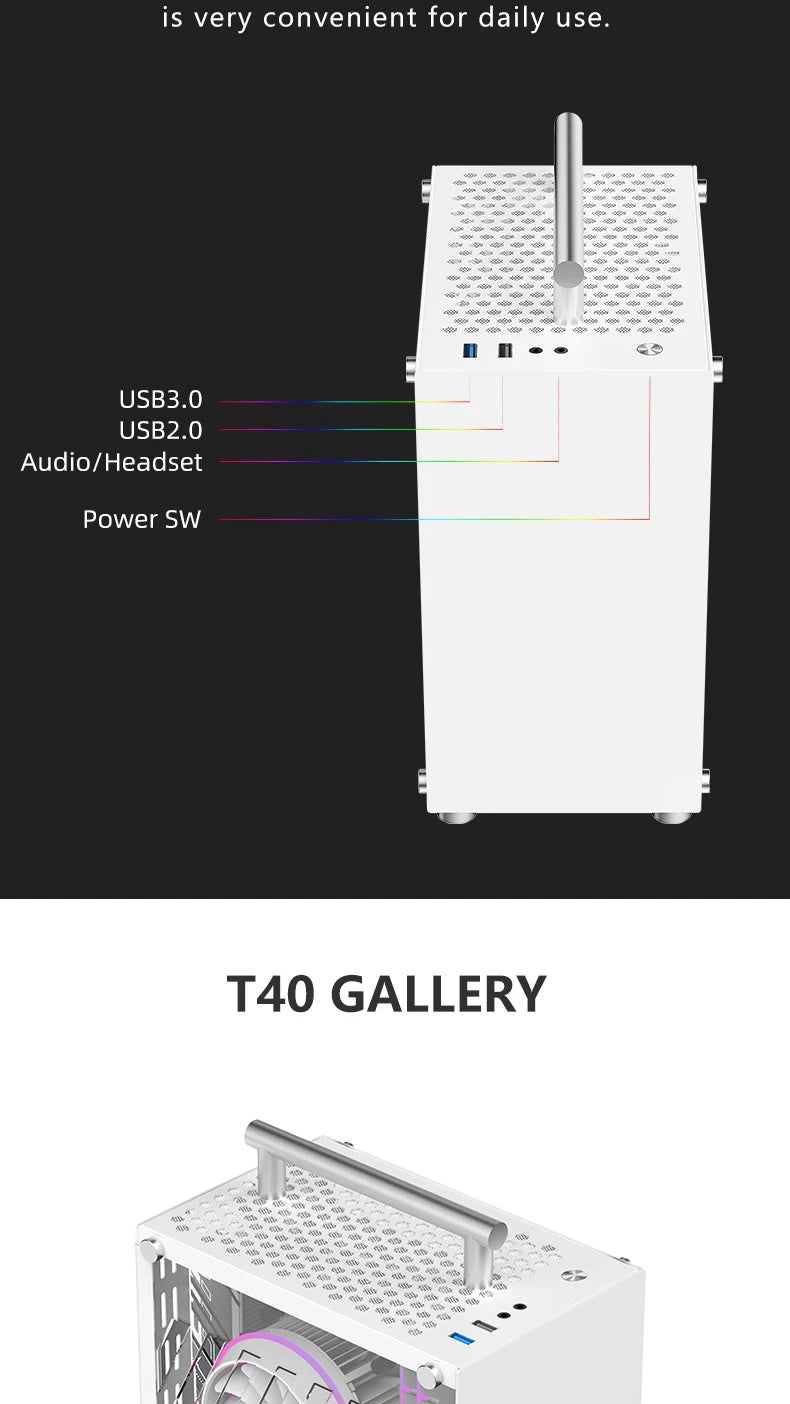METALFISH T40 Mini ITX Black Case 7L Gaming Computer Chassis Compact transparent PC Support SFX PSU/70mm Cooler/206mm GPU.