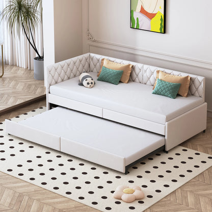 Rosahqnda gepolstertes Tagesbett 90 x 200 cm mit ausziehbarem Bett, Einzelbett, Schlafsofa, Tagesbettgestell mit Lattenrost