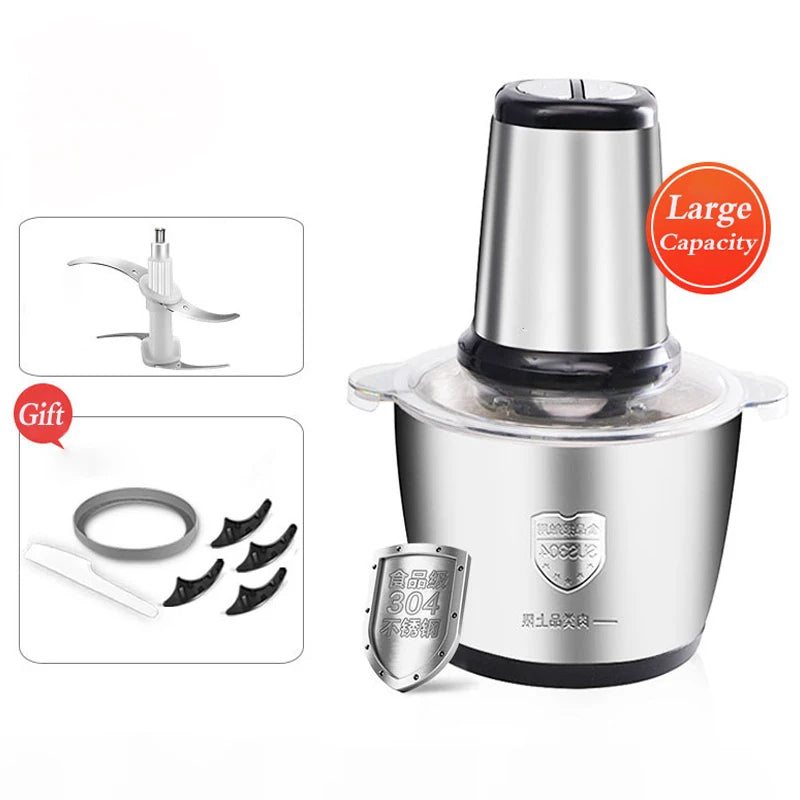 2L Stainless Steel Electric Chopper Meat Grinder Mincer vegtable Chopper Meat Slicer Machine Household grain Food Processor.