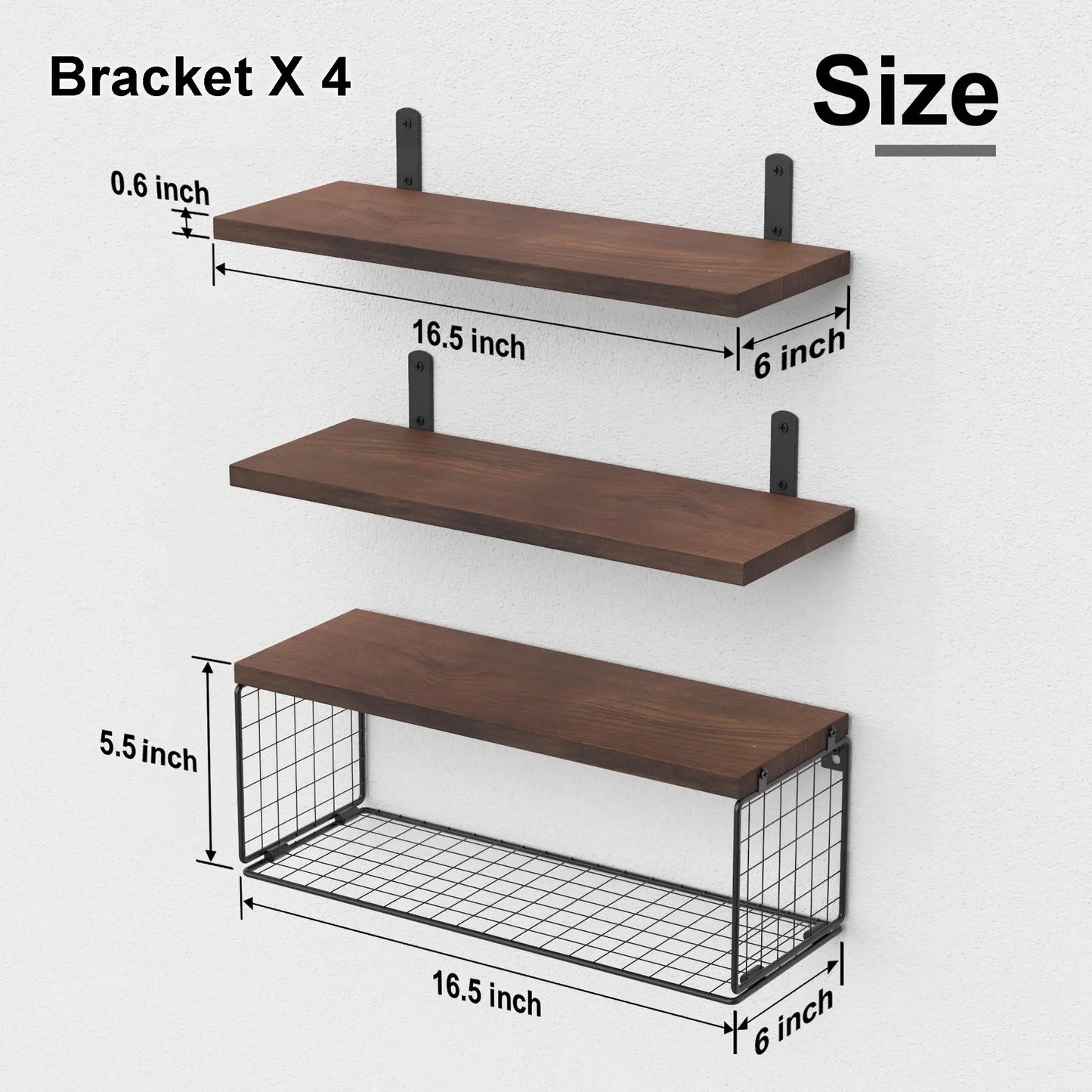 WOPITUES Bathroom Shelf Over Toilet, Floating Bathroom Shelf Wall Mounted with Wire Basket, Floating Shelf for Wall Décor-Rustic