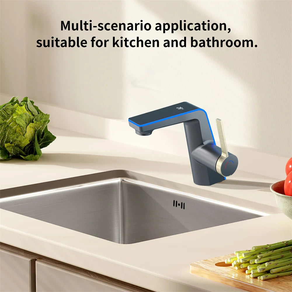 Intelligent LED Digital Display Bathroom Basin Faucet Tap Hot Cold Temperature Sensing Faucet Toilet Bathroom Household Faucet