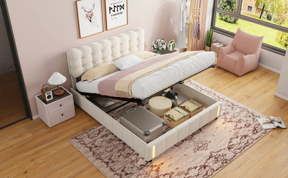 Rosahqnda Hydraulisches Doppelbett 140-160*200 cm mit Sensorlicht und Stauraum, Gepolstertes Gästebett, Hauptschlafzimmer, Samt