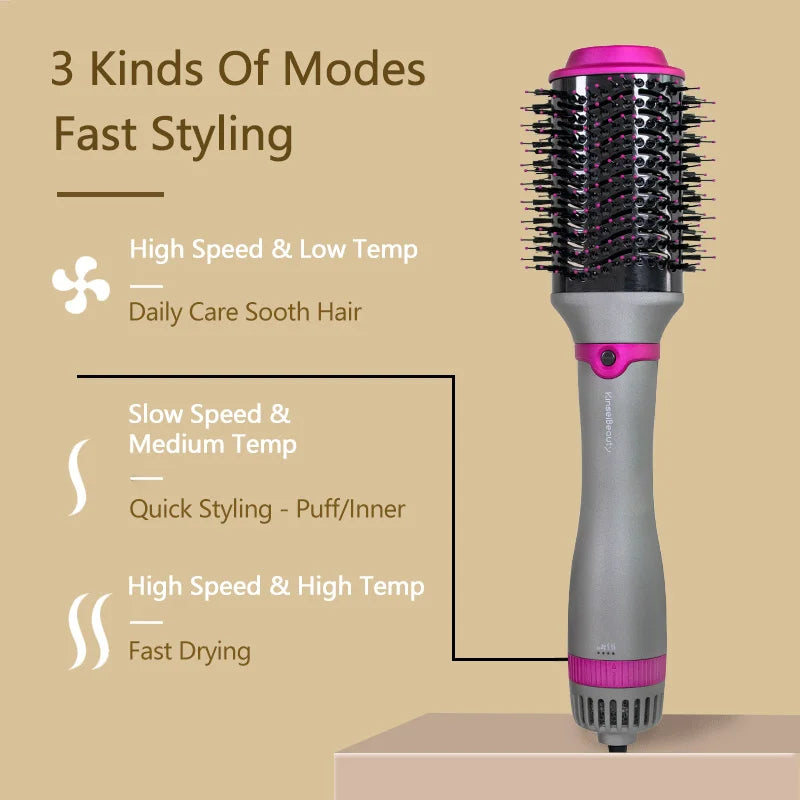 1200W Hair Dryer Hot Air Brush Styler Replaceable Head Straightener Curler Comb Roller One Step Electric Ion Blow Dryer Brush.