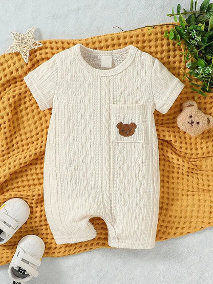 Baby Sommer Unisex Kurzarm Solide Mit Tasche Adrette Casual Overall Body.