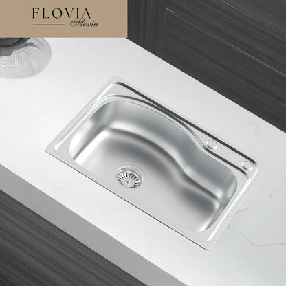 58 x 43 cm große Küchenspüle aus silbernem Inox-Edelstahl mit Abflussbaugruppe – obere Montage für Zuhause