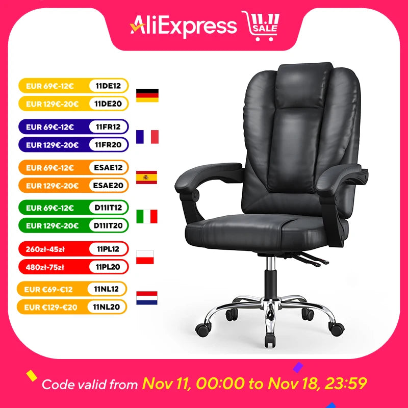 Ergonomic Office Chair PU Leather Desk Chair Spring Pad Design High Backrest Adjustable Executive Chair Swivel Chair