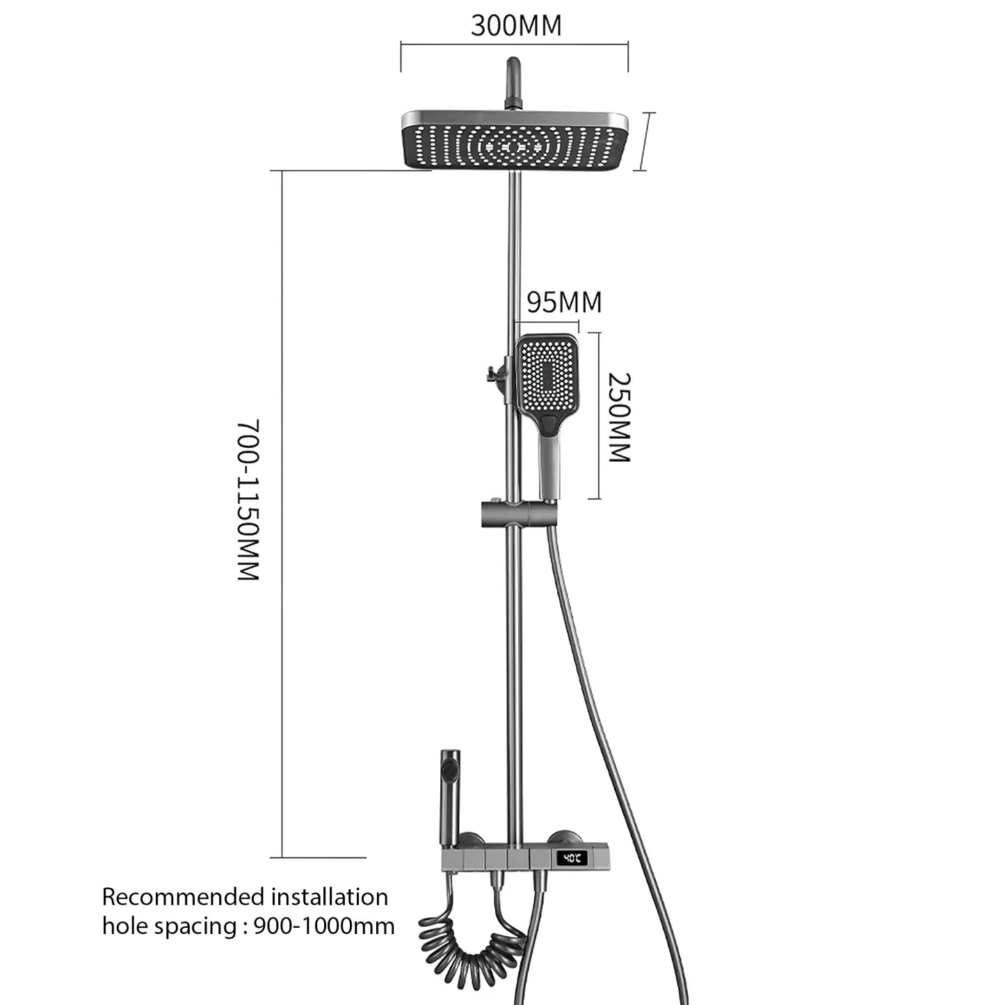 Bathroom showroom Set Gun gray Piano Digital Display Home Bathroom Shower Shore Steel Ultra Thin show Head