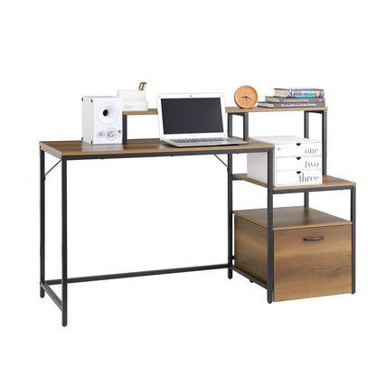 SoBuy FWT103-PF Schreibtisch mit 3 Ablagen Computertisch Bürotisch für Homeoffice Industrie-Design BHT ca. 143x90x50cm