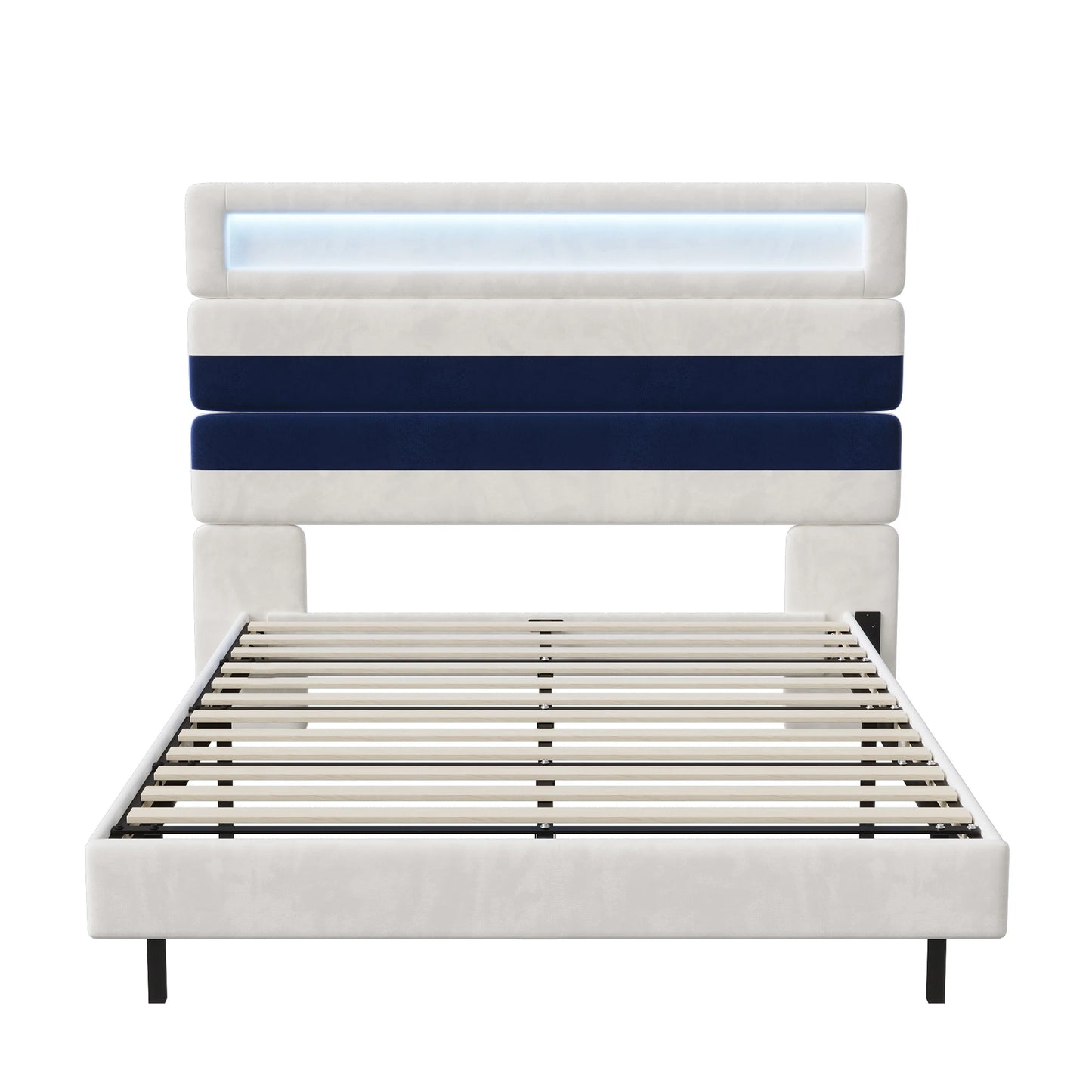 Rosahqnda Schwebebett 140*190cm Doppelbett Rahmen 160*200cm mit LED&USB Polsterbett Erwachsenenwohnung Jugendbett Samt