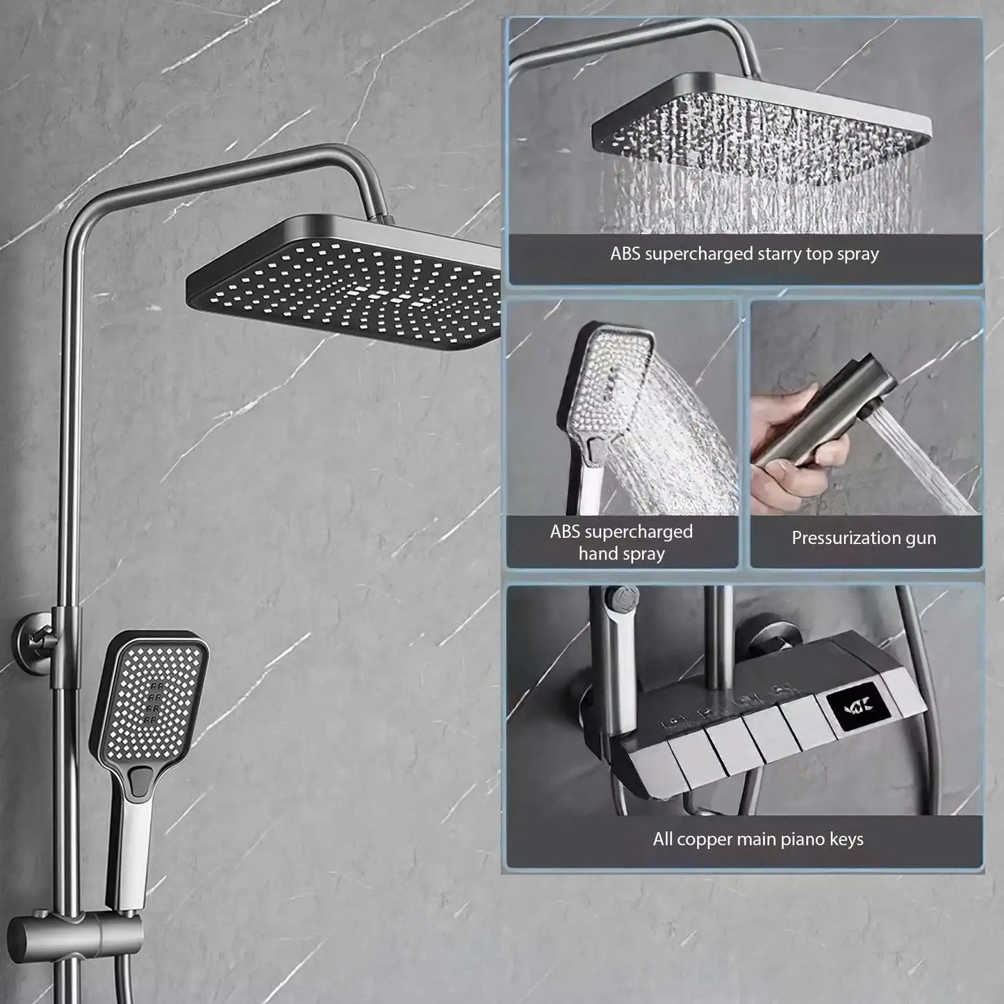 Bathroom showroom Set Gun gray Piano Digital Display Home Bathroom Shower Shore Steel Ultra Thin show Head