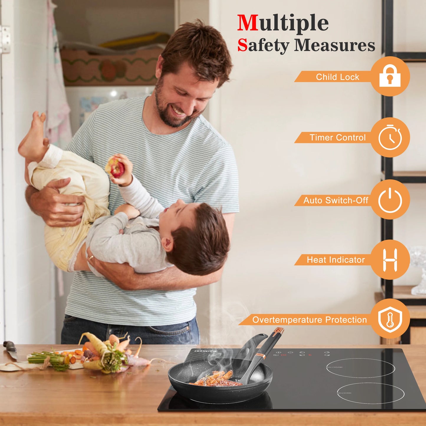 Karinear Built-in Induction Cooktop with 4 Burners with Plug, Touch Control, Timer Safety Lock, 3500W.