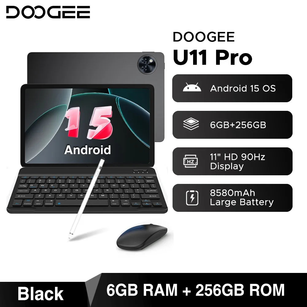 Global Version DOOGEE U11 Pro Android 15 Tablet 30GB(6+24) 256GB 11" HD 90Hz Display 8580mAh Battery Unisoc T7200 Widevine L1