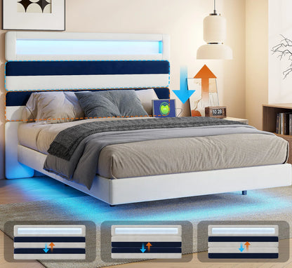 Rosahqnda Schwebebett 140*190cm Doppelbett Rahmen 160*200cm mit LED&USB Polsterbett Erwachsenenwohnung Jugendbett Samt