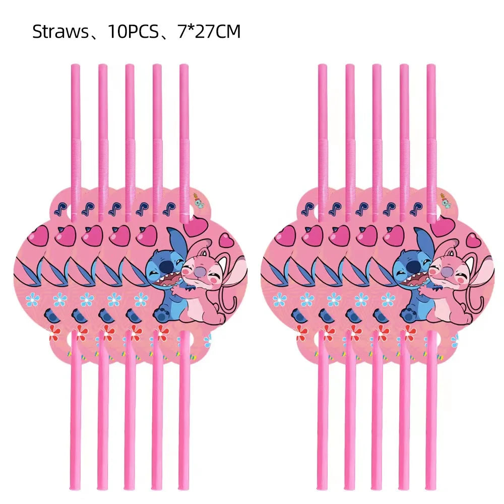 Disney Rosa Stich Geburtstag Party Dekorationen Mädchen Einweg Geschirr Ballon Kuchen Topper Tischdecken Liefert Baby Dusche
