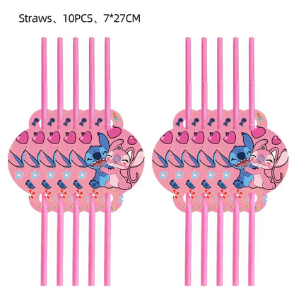 Disney Rosa Stich Geburtstag Party Dekorationen Mädchen Einweg Geschirr Ballon Kuchen Topper Tischdecken Liefert Baby Dusche